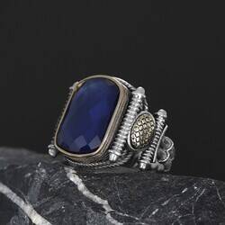 Parliament Blue Zircon Stone Silver Men's Ring - 4