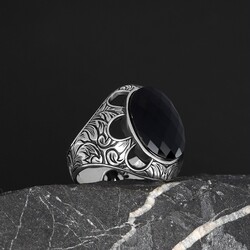 Patterned Model Zircon Stone 925 Sterling Silver Men's Ring - 2