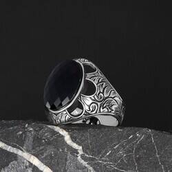 Patterned Model Zircon Stone 925 Sterling Silver Men's Ring - 4