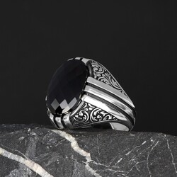 Patterned Model Zircon Stone 925 Sterling Silver Men's Ring - 1