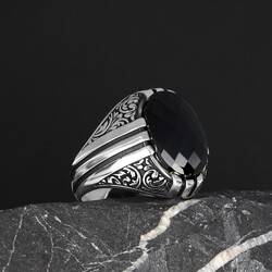 Patterned Model Zircon Stone 925 Sterling Silver Men's Ring - 2