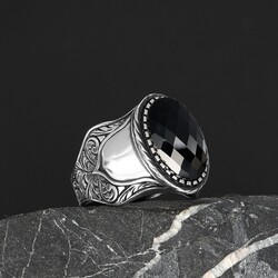 Patterned Model Zircon Stone 925 Sterling Silver Men's Ring - 1