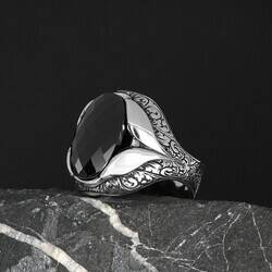 Patterned Model Zircon Stone 925 Sterling Silver Men's Ring - 4