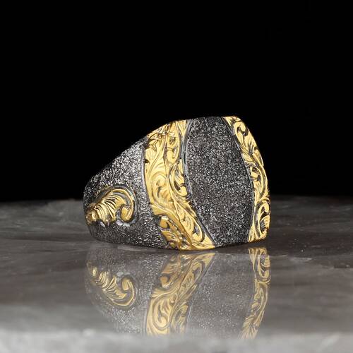 Pencil Workmanship, Rhodium Plated Silver Ring Prepared with Sandblasting Technique - 1