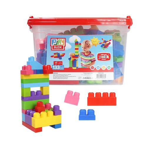 Play Blox Building Toys 133 Piece Bright Colors Mega Block Set with Bucket - 1