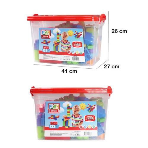 Play Blox Building Toys 133 Piece Bright Colors Mega Block Set with Bucket - 2