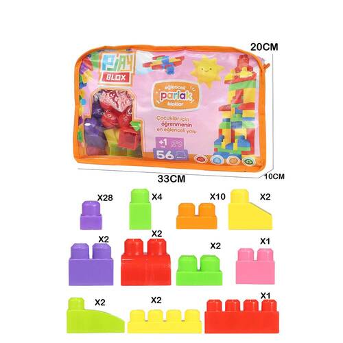 Play Blox Building Toys 56 Pieces Bright Colors Mega Block Set with Bag 2892 - 2