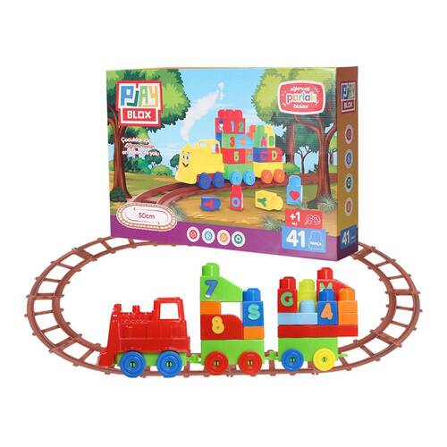 Play Blox Toy Train Set 41 Pieces Numbers and Alphabet Train Bright Colors Mega Block Set 2403 - 1