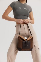 Plush Detail Suede Bitter Coffee Shoulder Bag - 2