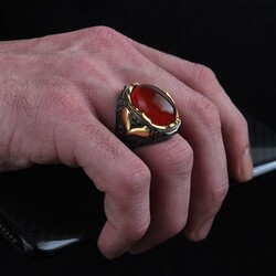 Rhodium Plated Agate Stone Men's Silver Ring - 2