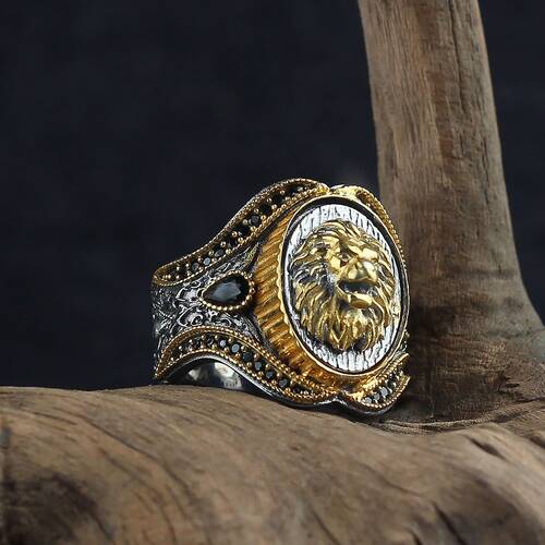 Rhodium Plated Lion Model 925 Sterling Silver Men's Ring - 2