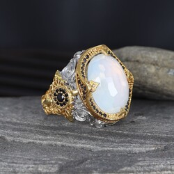 Rhodium Plated Moonstone 925 Sterling Silver Men's Ring - 2