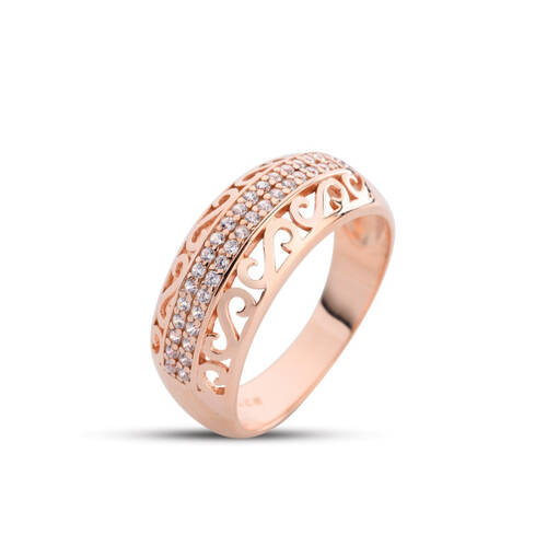 Rose Color Silver Wedding Ring with S Motif - 1