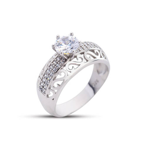 S Motif Solitaire White Color Silver Ring - 1