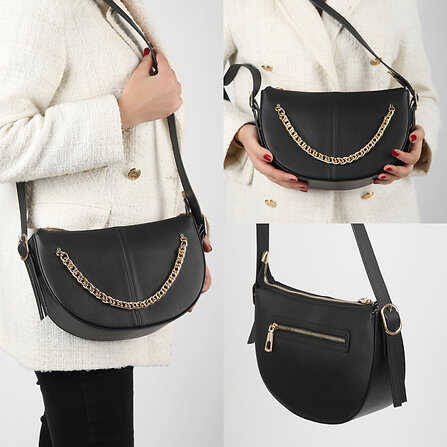 Shoulder Bag with Cross Chain Detail Strap - 1