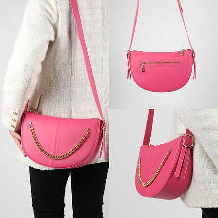 Shoulder Bag with Cross Chain Detail Strap - 1