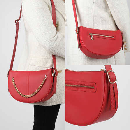 Shoulder Bag with Cross Chain Detail Strap - 1