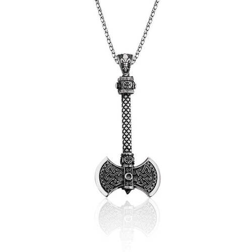 Silver Double Sided Ax Necklace - 1