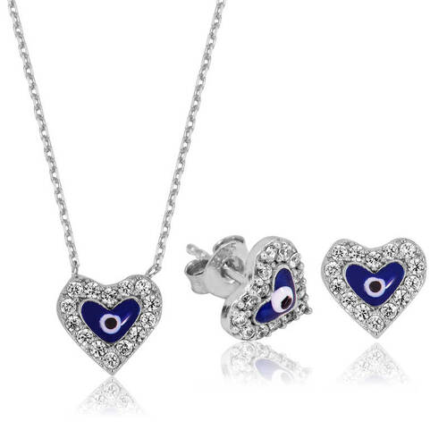 Silver Evil Eye Heart Set - 1