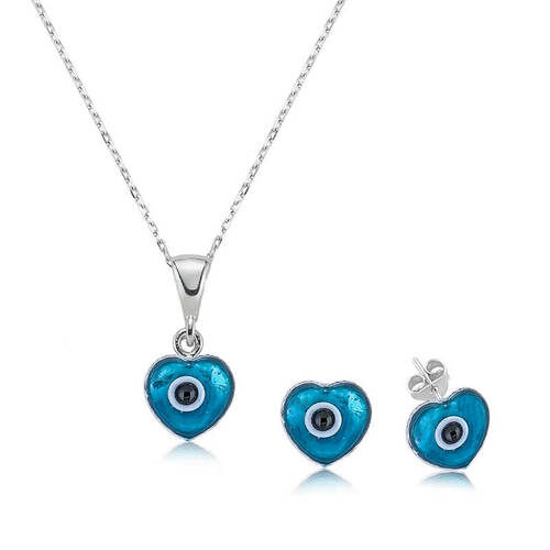 Silver Heart Evil Eye Women's Set - 1