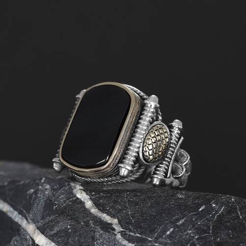 Silver Men's Ring with Black Zircon Stone - 1