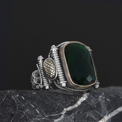 Silver Men's Ring with Green Zircon Stone - 2