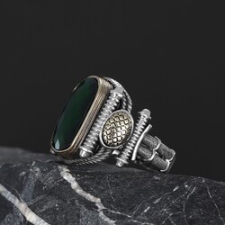 Silver Men's Ring with Green Zircon Stone - 3