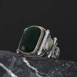 Silver Men's Ring with Green Zircon Stone - 4