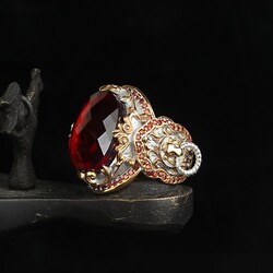 Silver Men's Ring with Rhodium Plated Zircon Stone and Lion Symbol - 2