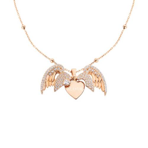 Silver Necklace with Angel Wings and Name Heart - 1