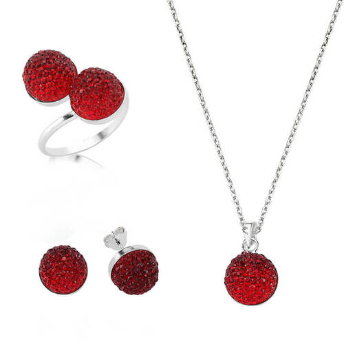 Silver Red Crystal Stone Women's Set - 1