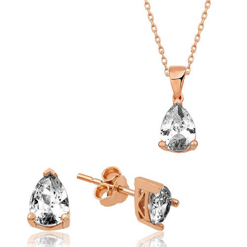 ​Silver Rose Drop Stone Double Set - 1