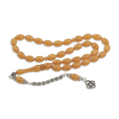 Silver Tassel Barley Squeezed Amber Rosary - 1