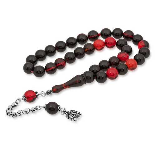 Silver Tassel Fire Amber Rosary - 1