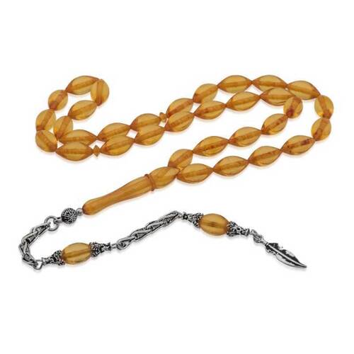 Silver Tassel Fire Amber Rosary - 1