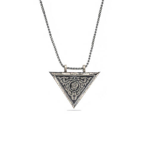 Silver Triangle Openable Rose Amulet Necklace - 1