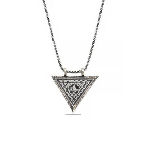 Silver Triangle Openable Tugra Amulet Necklace - 1