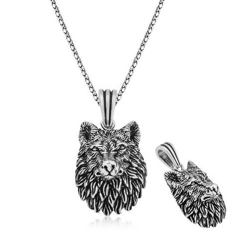 ​Silver Wolf Head Necklace - 1