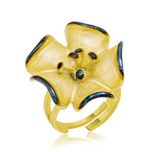 Silver Yellow Flower Women's Ring - 1