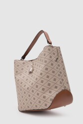 TrendBreez Locked Monogram Beige Shoulder Bag - 4