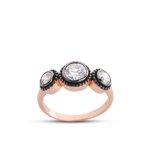 Tria Diamond Mounted Rose Silver Ring - 1