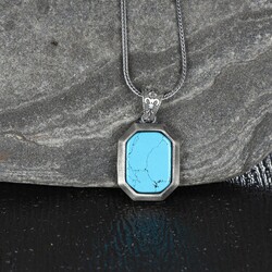 Turquoise Stone Model 925 Sterling Silver Men's Necklace - 1