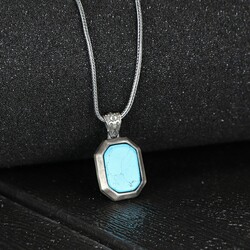 Turquoise Stone Model 925 Sterling Silver Men's Necklace - 2