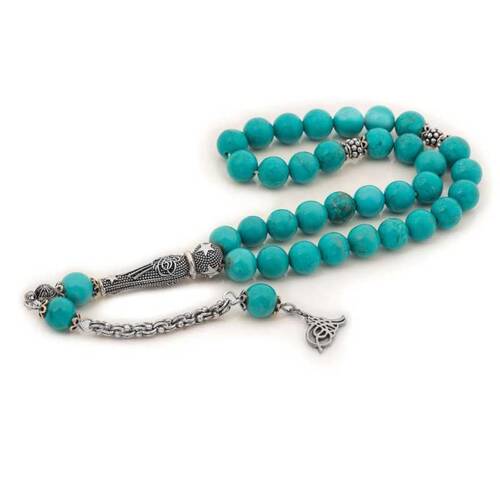 Turquoise Stone Rosary with Silver Tassels - 1