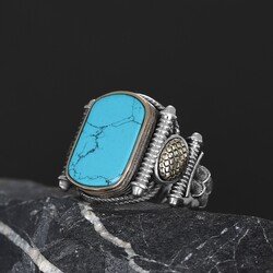 Turquoise Stone Silver Men's Ring - 1