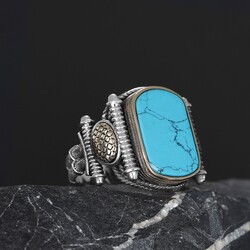 Turquoise Stone Silver Men's Ring - 2